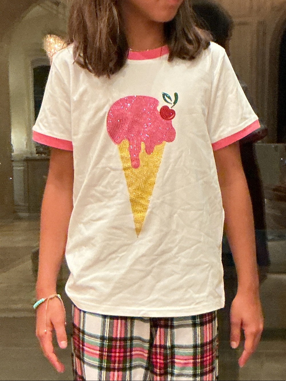 Girls White Tee with Pink Ice Cream Graphic - Kids Shirt